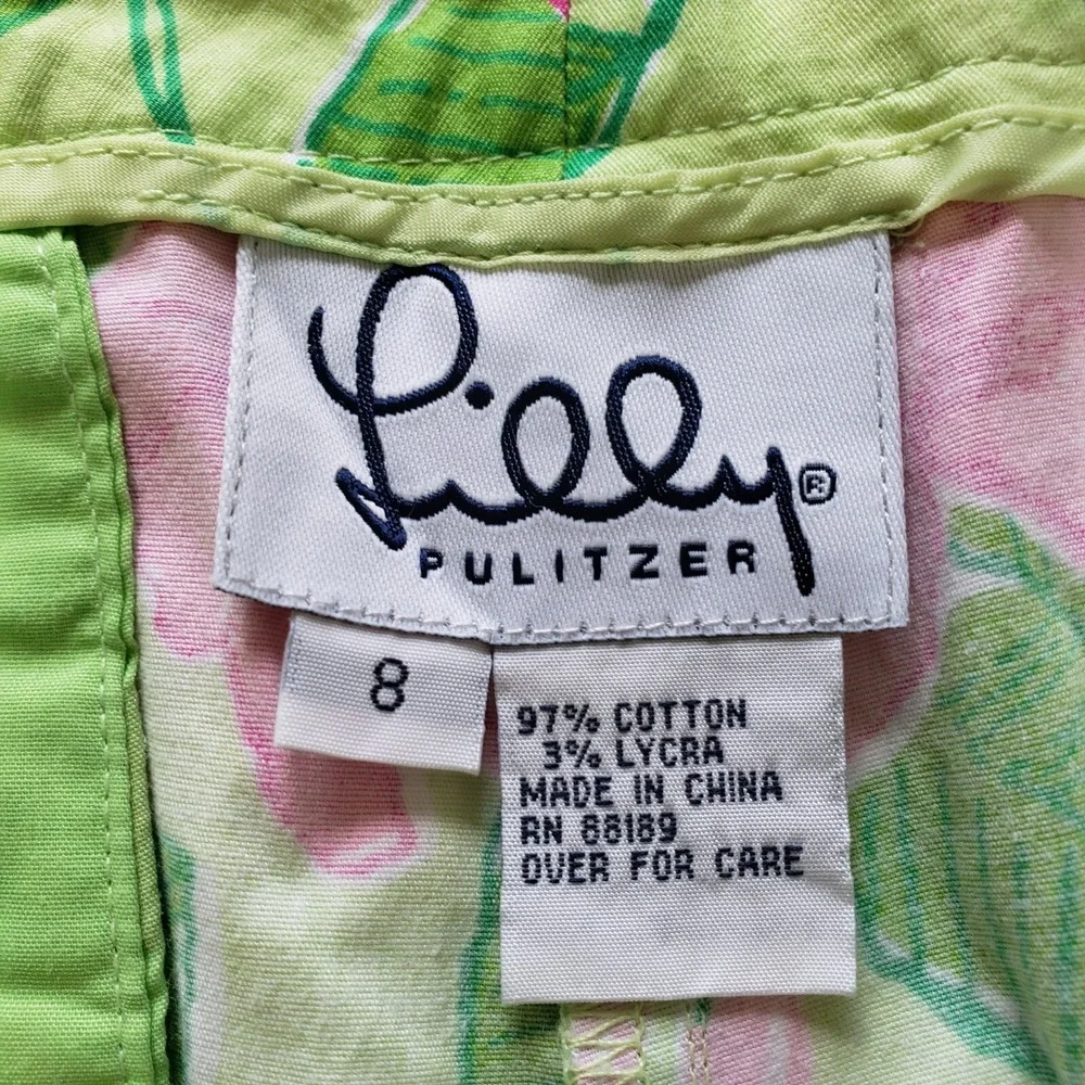 Vintage Lilly Pulitzer Size 8 Mandevilla Capri Pants Green Pink Floral Print